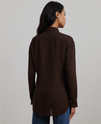 (取寄) ローレン ラルフローレン レディース クレープ ドゥ チャイナ シャツ LAUREN Ralph Lauren women Crepe de Chine Shirt Circuit Brown Lauren Ralph Lauren Womens Crepe de Chine Shirt, Circuit