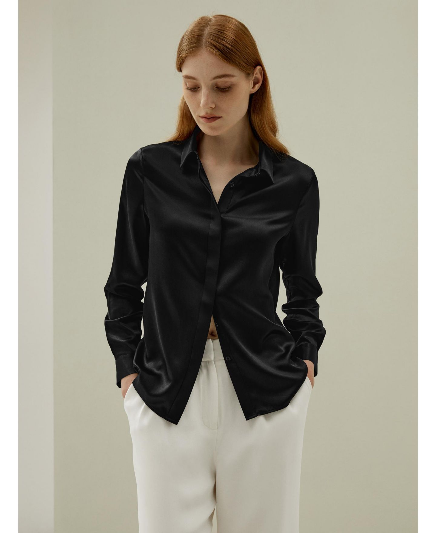 Женская рубашка LILYSILK Basic Concealed Placket Regular Fit Silk, цвет: Чёрный — фото 6