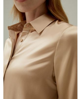 Women's Basic Concealed Placket Silk Shirt