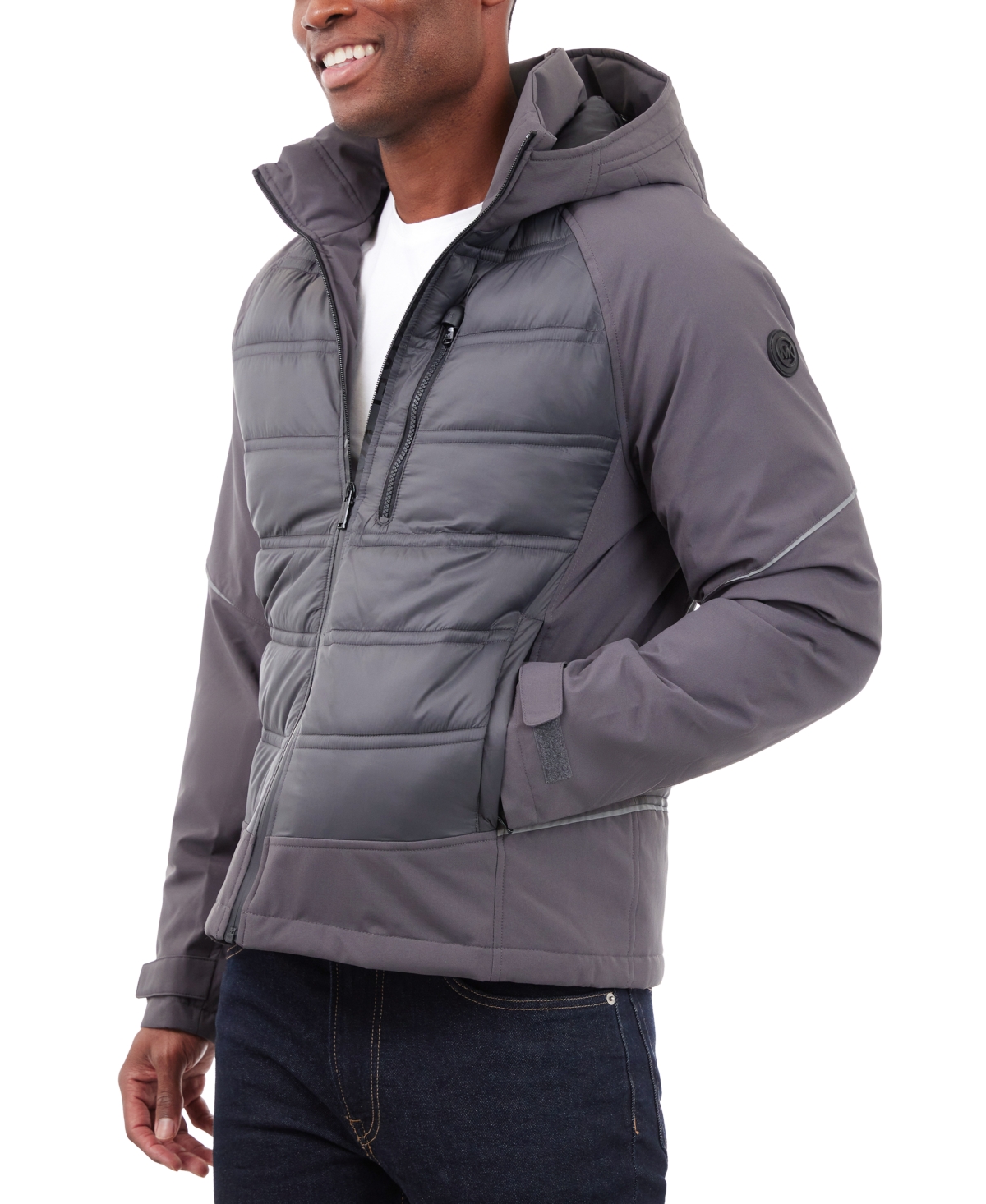 Michael Kors Men's Mixed-Media Full-Zip Hooded Jacket