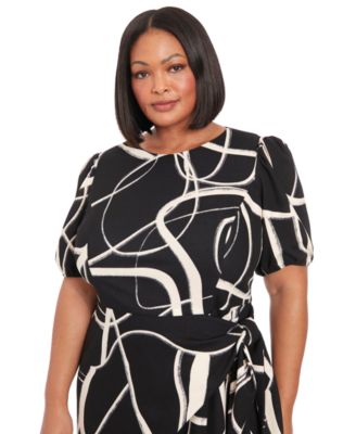 Plus Size Balloon-Sleeve Sarong Dress