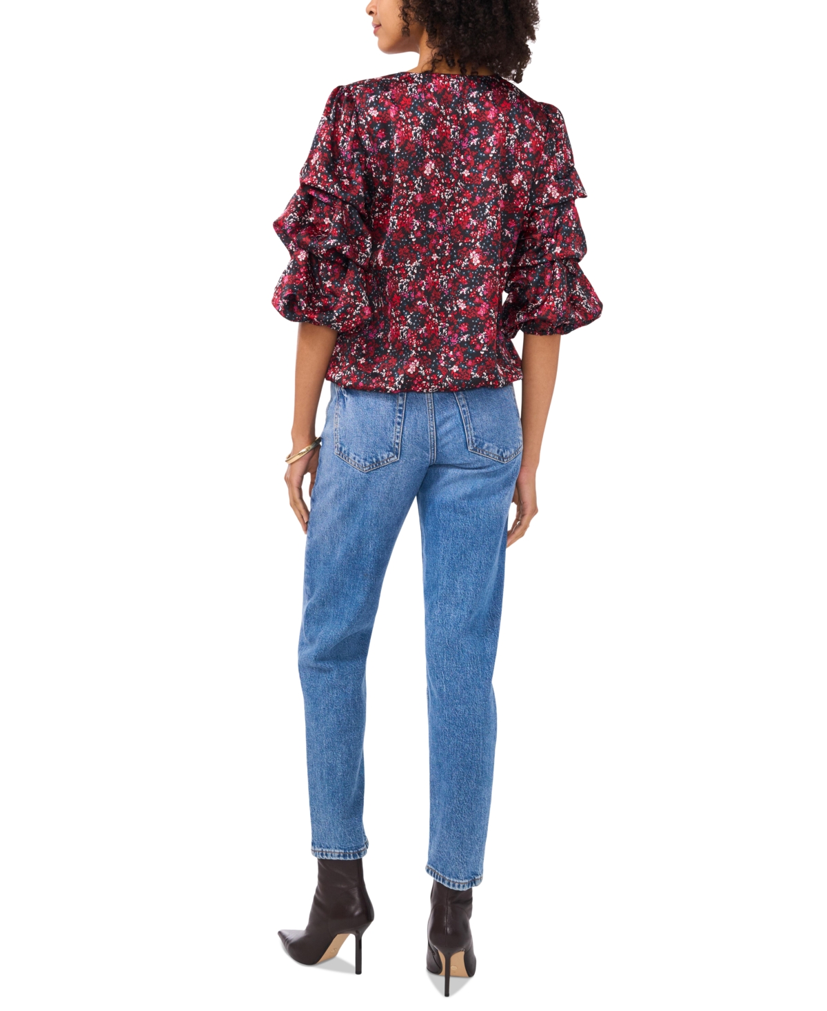 Vince Camuto Women's Printed V-Neck Bubble Sleeve Top