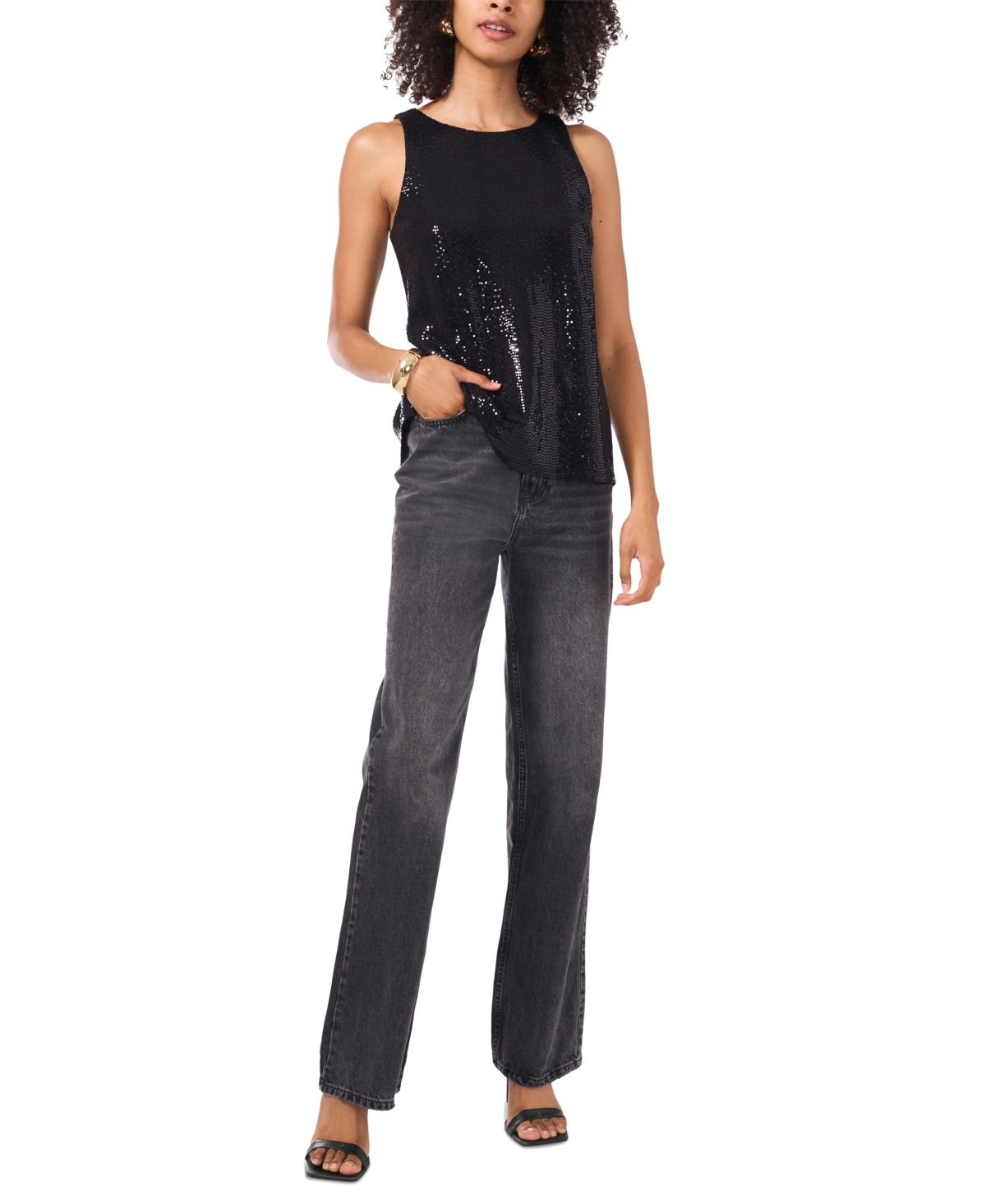 Vince Camuto Women's Sequin Sleeveless Top In Rich Black