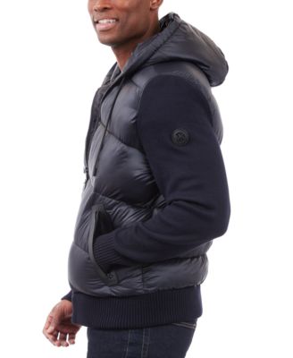 ブルゾン Michael Michael Kors Relaxed Fit Down Jacket With Hood Michael Kors Men's Mixed-Media Hooded Zip Sweater Jacket