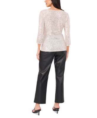 Women's Sequined Cowlneck 3/4-Sleeve Top