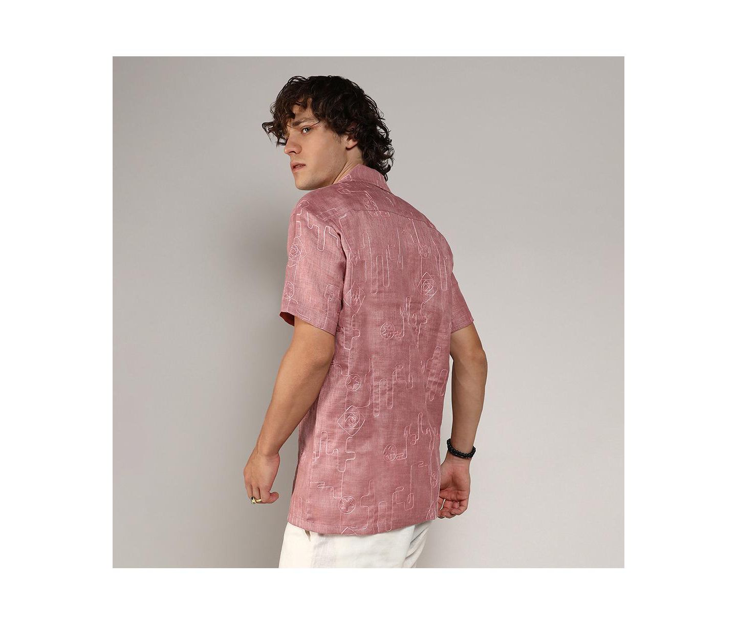 Мужская рубашка Cahoot Rouge Pink Embroidered Lined, цвет: Розовый — фото 4