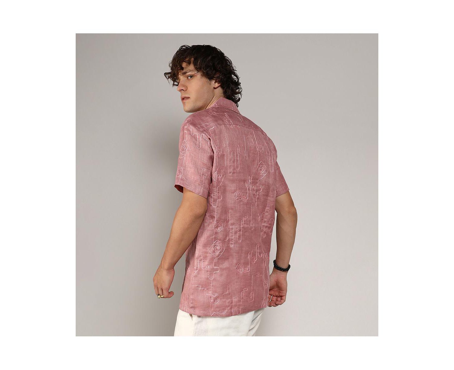 Men's Rouge Pink Embroidered Lined Shirt