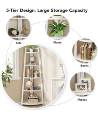 Corner Bookshelf 5-Tier Standing Shelving Unit for Living Room, Kitchen, Home Office, Indoor Plant Stand