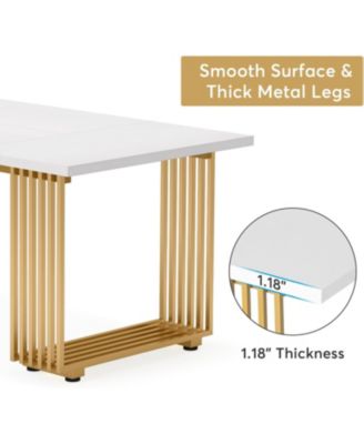70.9" Modern Office Desk, Wooden Computer Desk, White Executive Desk with Gold Metal Legs, L Study Writing Desk