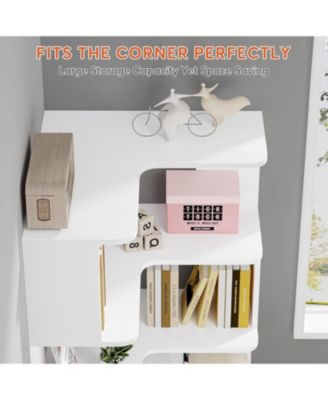 6-Tier Corner Bookshelf, 64.9 Inch Tall Bookcase with Anti-Drop Panel, Industrial Freestanding Corner Shelf Display Rack Storage Organizer