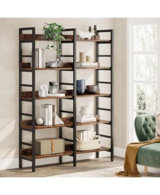 5-Tier Industrial Bookshelf, 71”H x 47”W Etagere Bookcase, Freestanding Double Wide Book Shelf for Storage and Display