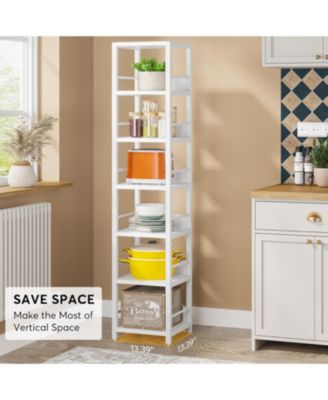 6-Tier Corner Shelf, 75 Inch Tall Narrow Bookshelf Storage Rack, Etagere Shelves Display Stand, Rustic Open Bookcase Square Shelf Tower