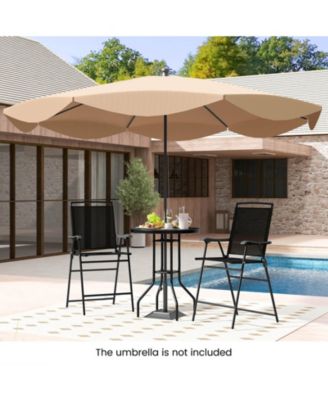 3 PCS Outdoor Bar Stool Set with DPC Tabletop Umbrella Hole & Footrest 2 Chairs