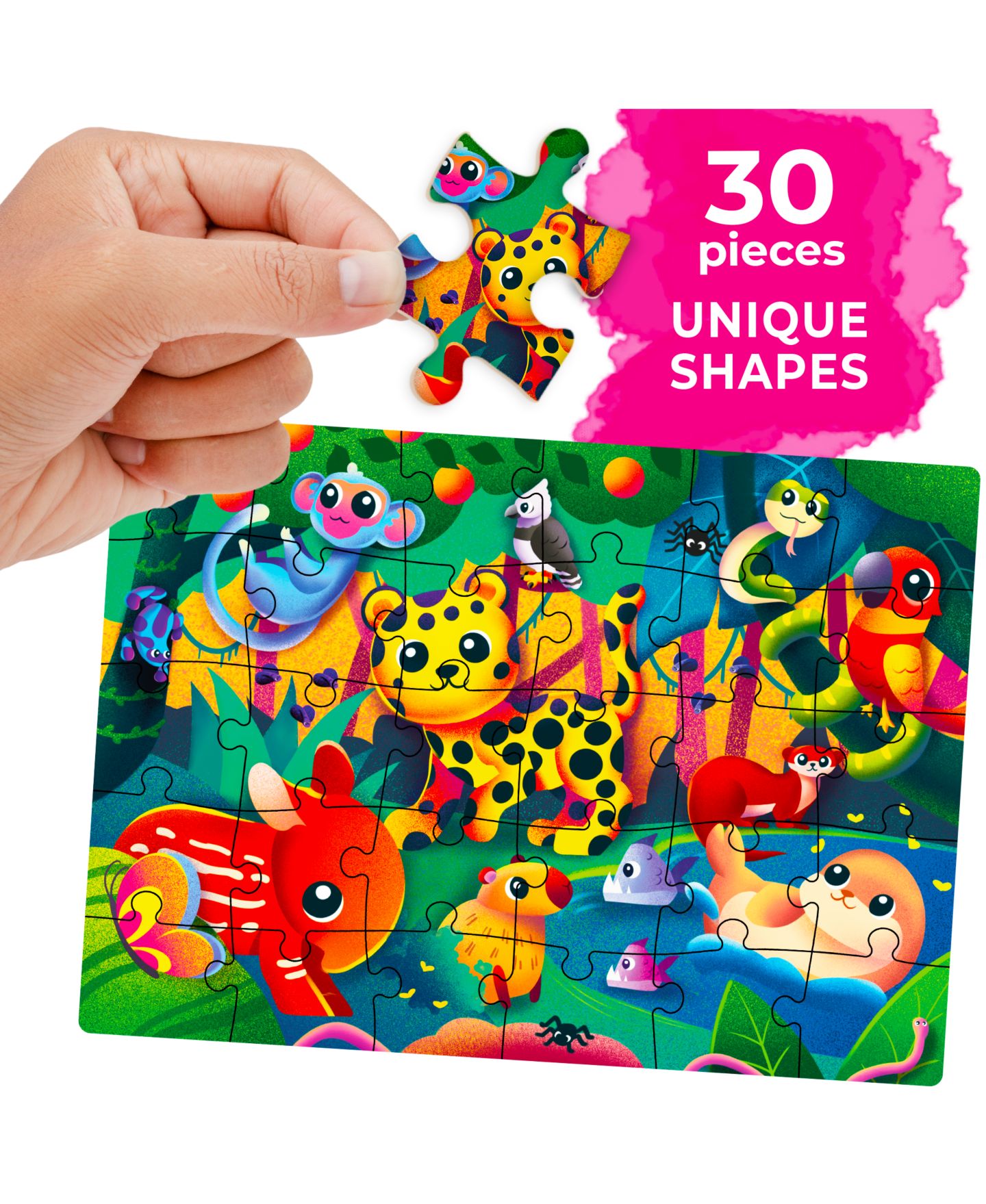 Детский пазл Quokka Dinosaur and Animals Jigsaw Puzzles, 4 x 30 Pieces, Ages 3+, цвет: Amazonia Insects Pets Dinos — фото 6
