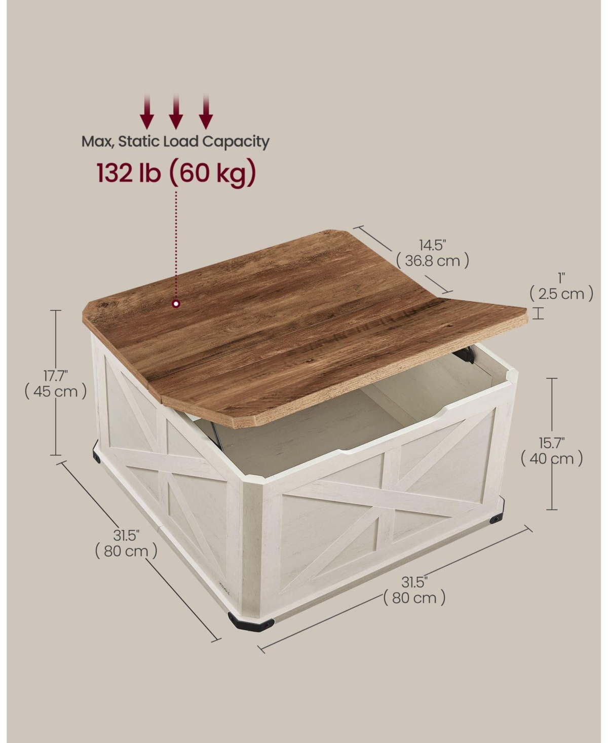 Slickblue Farmhouse Coffee Table with Storage, Rustic Design