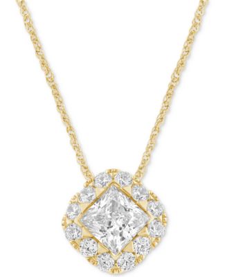 Macy's - Diamond Princess & Round Halo 18" Pendant Necklace (3/4 ct. t.w.) in 14k Gold