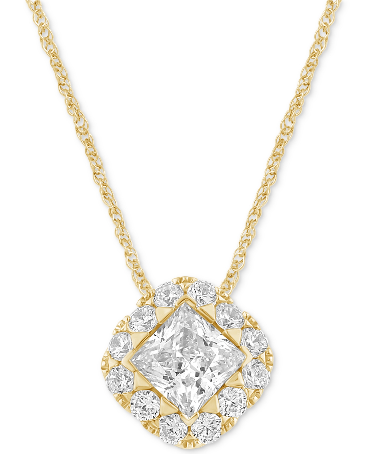 MACY'S DIAMOND PRINCESS HALO 18" PENDANT NECKLACE (3/4 CT. T.W.) IN 14K GOLD 