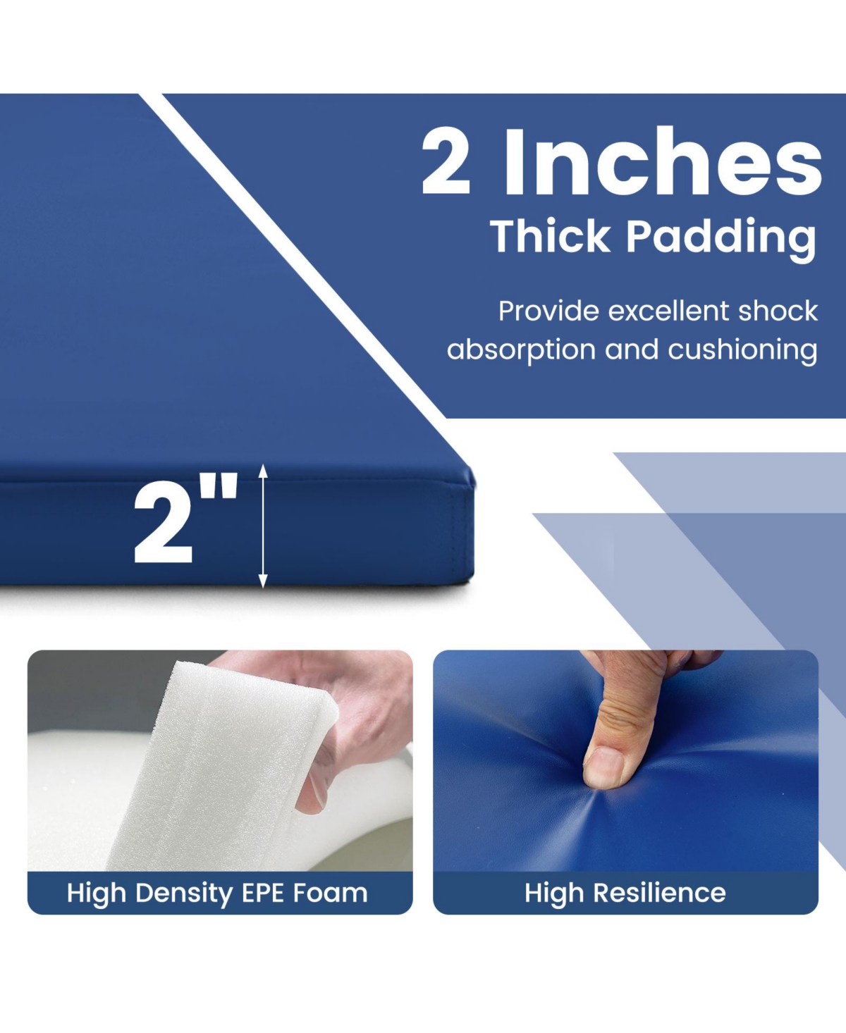 Skonyon 4-Panel Pu Leather Folding Exercise Mat with Carrying Handles- Navy