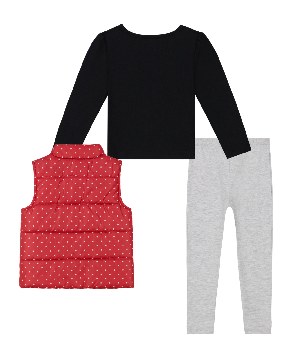 Kids Headquarters Toddler and Little Girls Polka-Dot Vest & Leggings, 2 Piece Set -Deep Black/Medium Gray Heather