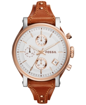 UPC 796483181960 product image for Fossil Women's Chronograph Obf Light Brown Saddle Leather Strap Watch 38mm ES383 | upcitemdb.com