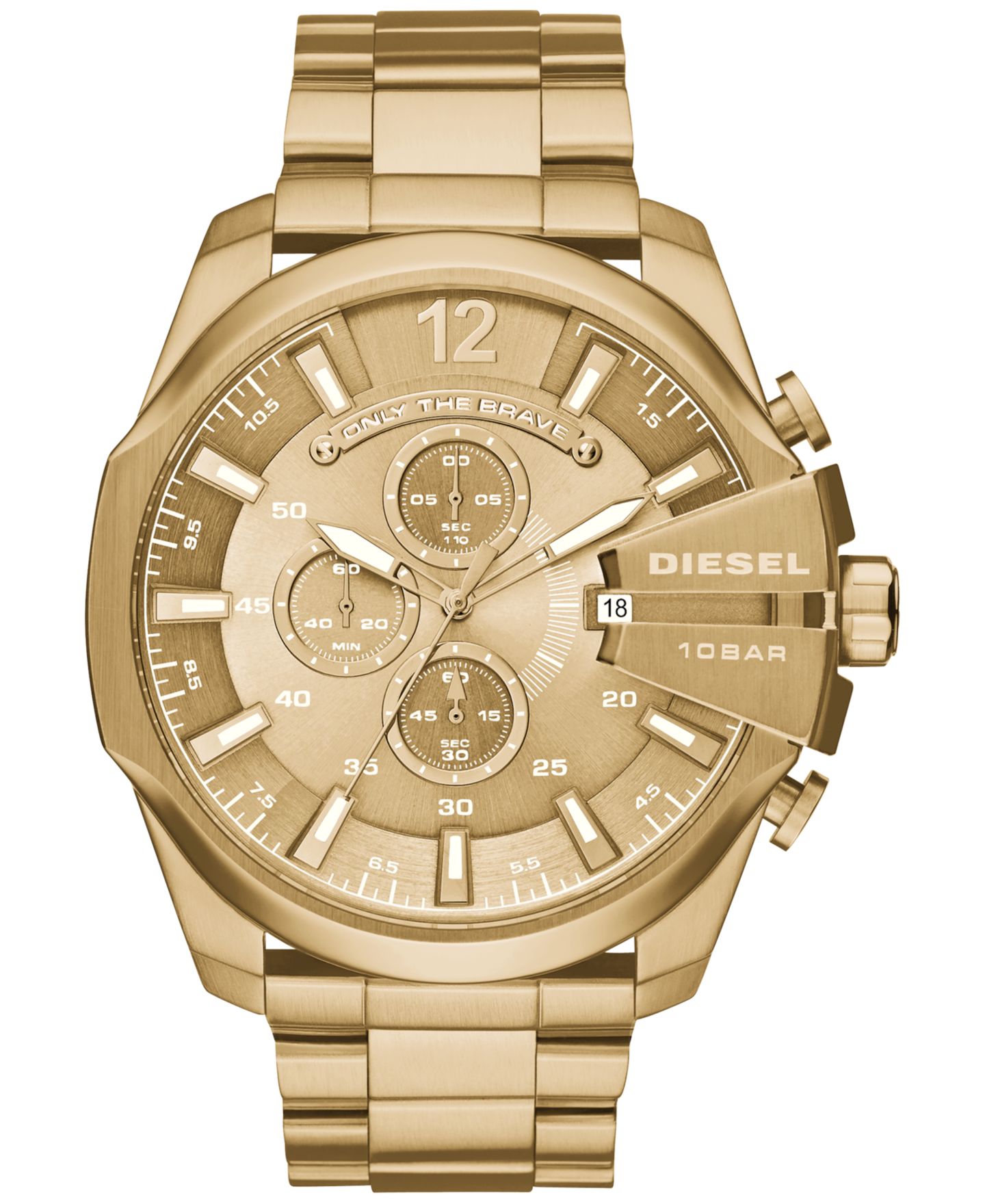 Мужские часы Diesel Chronograph Mega Chief Gold-Tone Stainless Steel Bracelet Watch 59x51mm — фото 1