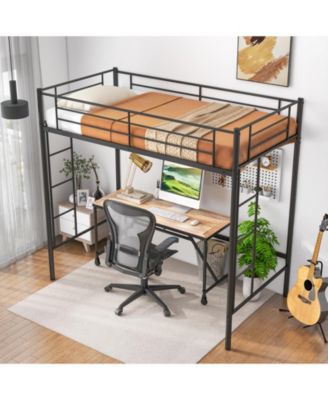 Twin Size Loft Bed Heavy Duty Metal Loft Bed Frame with Safety Guardrail