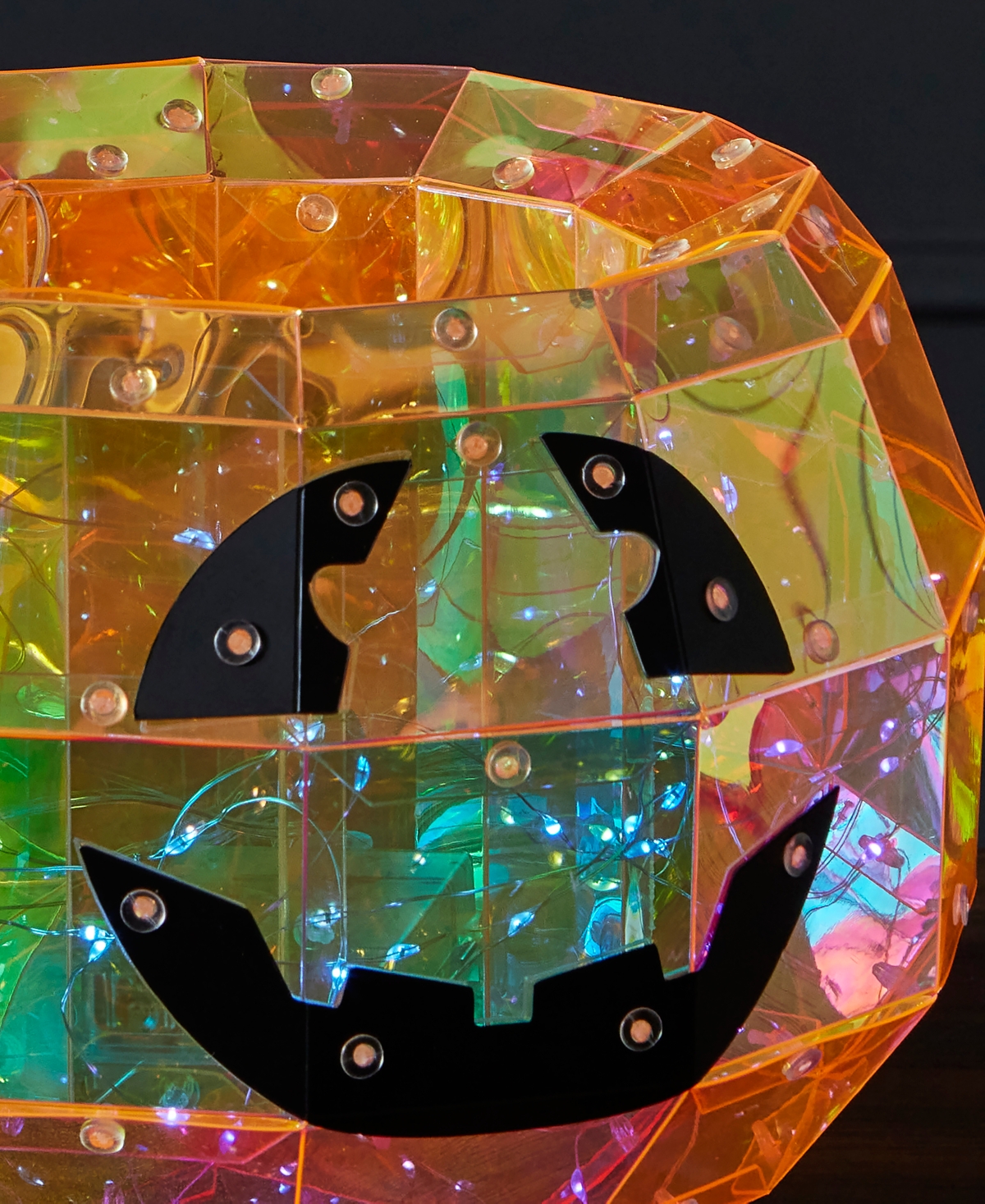 Seasonal Prismatic Iridescent Pumpkin Candy Box 8.86", Led Lights In Orange
