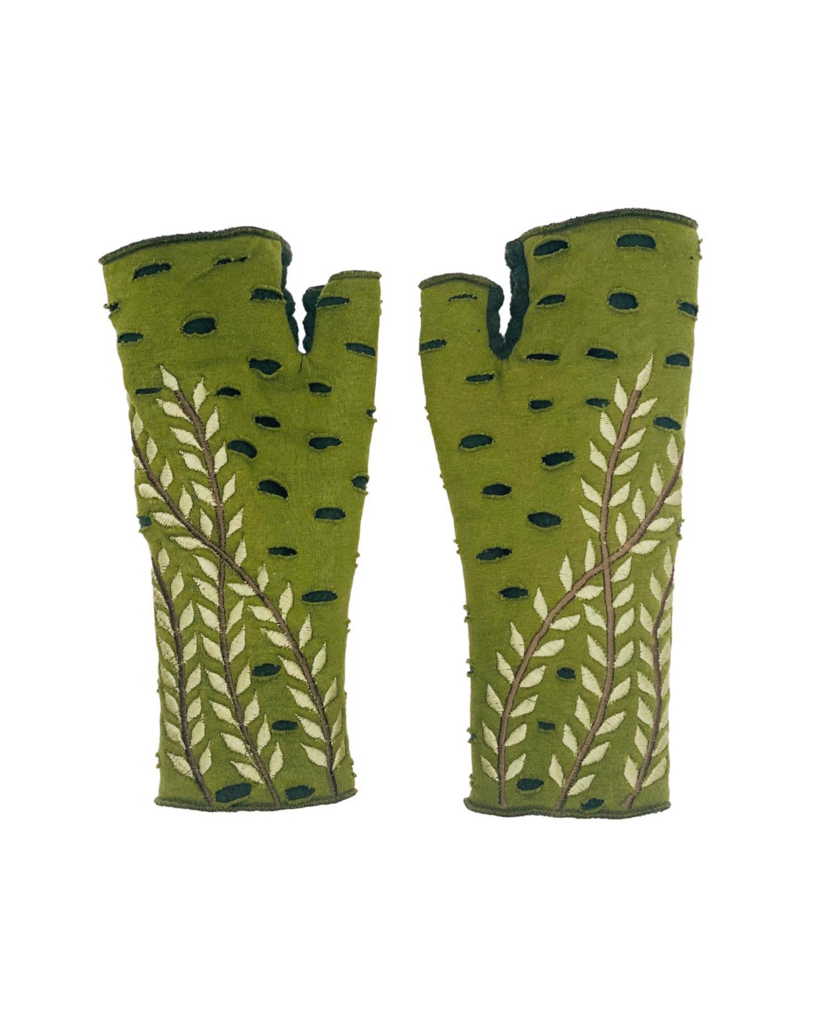 Women s Artisan Crafted Fleece Lined Trellis Fingerless Jersey Gloves - Ivy
