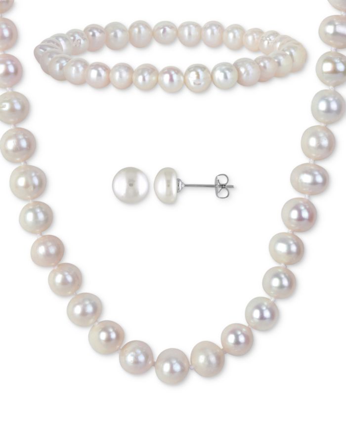 3-Pc. Set Cultured Freshwater Pearl (7-8mm) Collar Necklace, Stretch