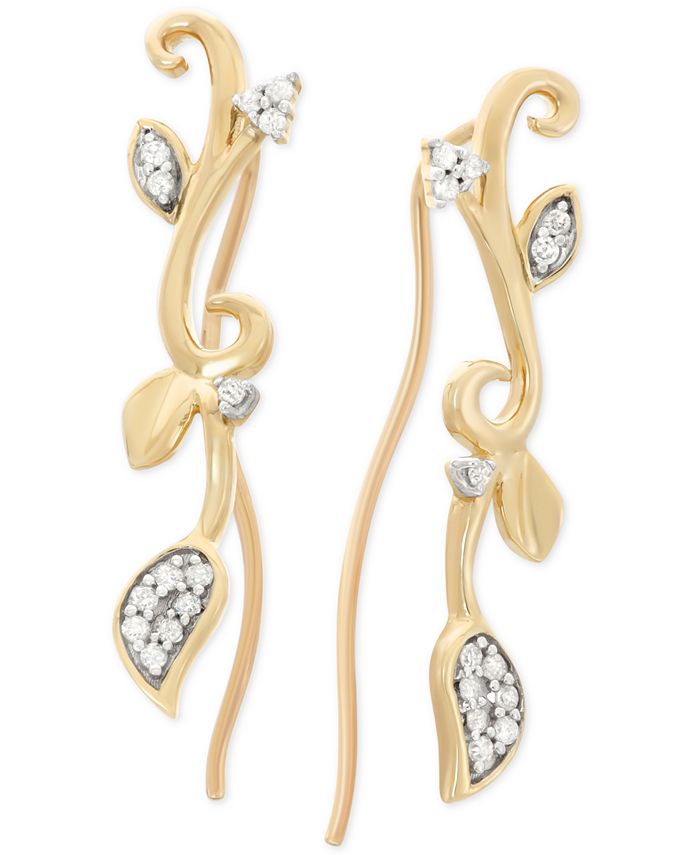 Macy's wrapped™ Diamond Leaf Cuff Earrings (1/10 ct. t.w.) in 10k Gold