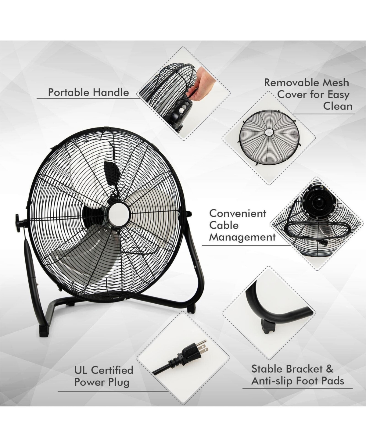 Sugift Box Portable Floor Fan with 3 Speed Settings and Knob Control