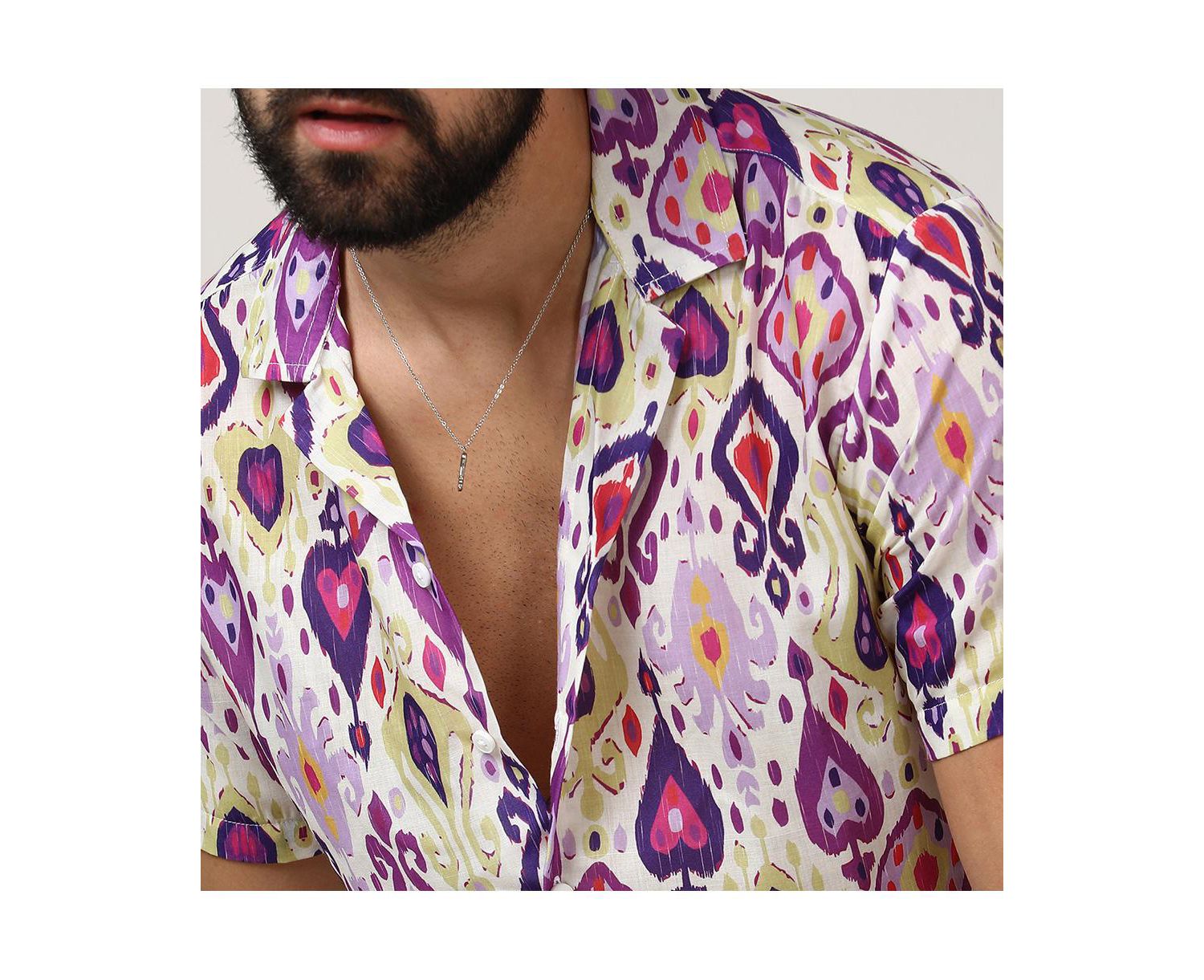Men's Lavender & Pear Yellow Ethnic Shirt
