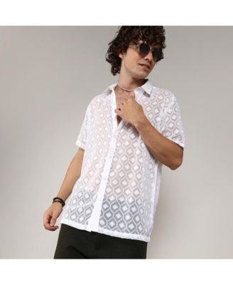 Men's Chalk White Self-Design Cubic Shirt