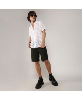 Men's Chalk White Self-Design Cubic Shirt