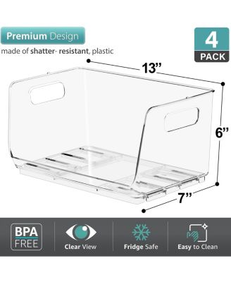 Stackable Storage Bins Open Front - Clear Stackable Storage Bins - Pantry Bins for Storage and Organization - Acrylic Stackable Bins for Kitchen - Clear Pantry Organizer Bins (Small 4 Pack)