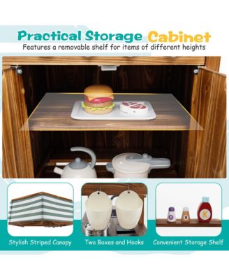 Wooden Mud Kitchen with Chalkboard, Stoves, Removable Sink & Accessories