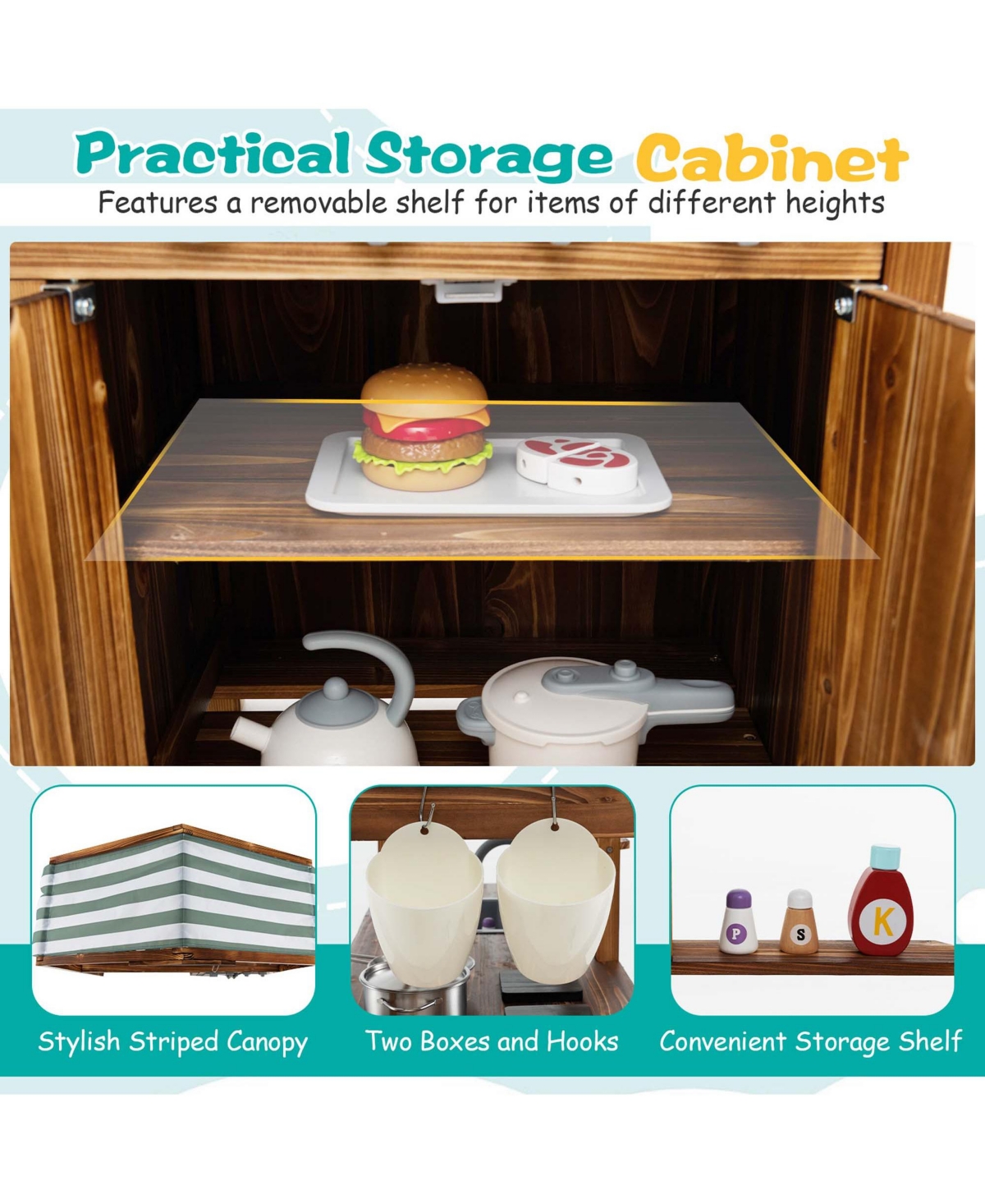 Costway Wooden Mud Kitchen with Chalkboard, Stoves, Removable Sink & Accessories