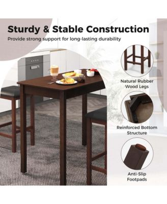 3 PCS Bar Table Set Dining Table & 2 PVC Leather Upholstered Bar Stools