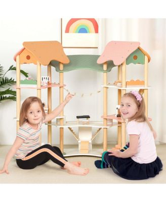 Kids Wooden Dollhouse Aged 3-8 Years Old with 32PCS Realistic Furniture Accessories
