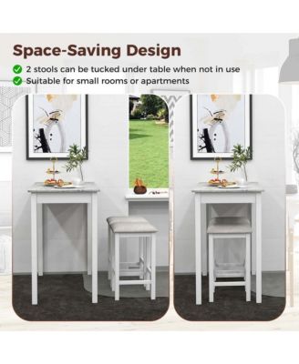 3 PCS Bar Table Set Dining Table & 2 PVC Leather Upholstered Bar Stools