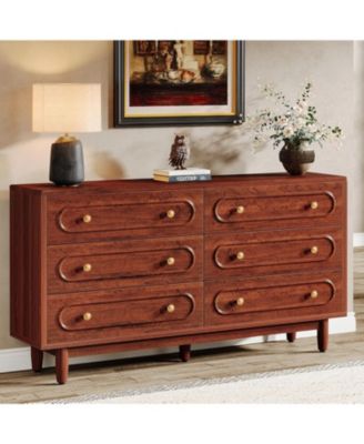 Tribesigns 6-Drawer Dresser, 55" Long Dresser for Bedroom, Wide Double  Dresser Wood Storage Organizer Chest of Drawers for Closet Living Room,  Solid Wood Legs, Rustic Brown - Macy's