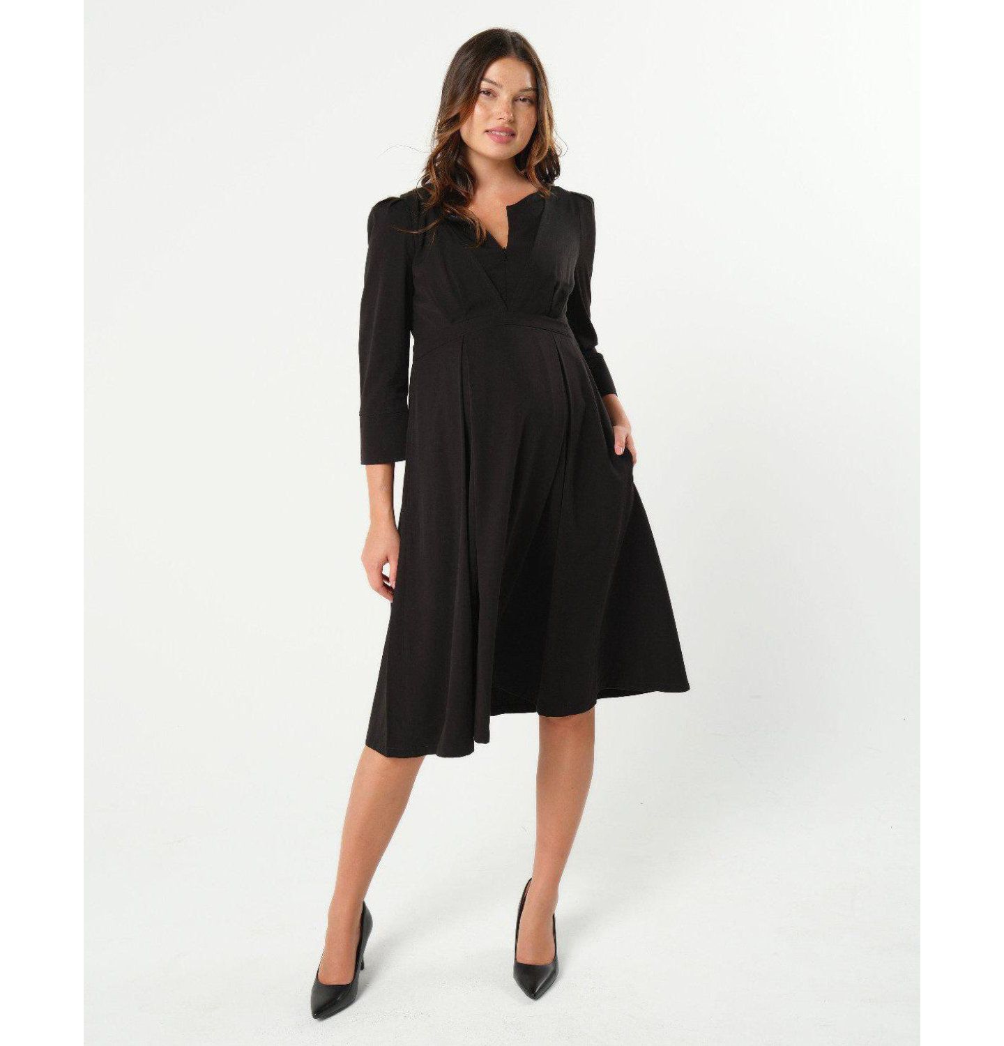Женское платье MARION Maternity Empire Waist Nursing Midi Tea Dress in Tencel, цвет: Чёрный — фото 1