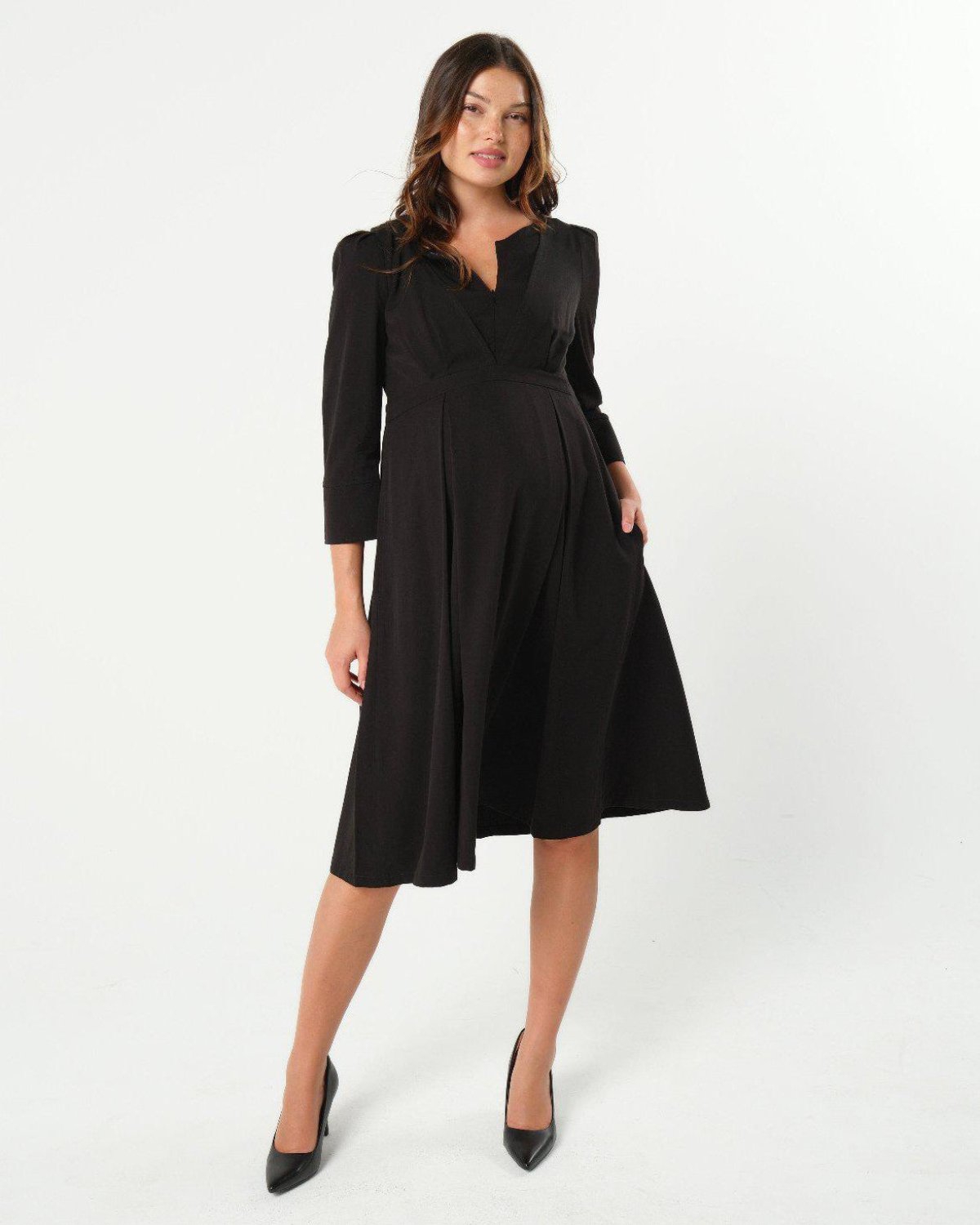 Marion Maternity Empire Waist Nursing Midi Tea Dress in Tencel