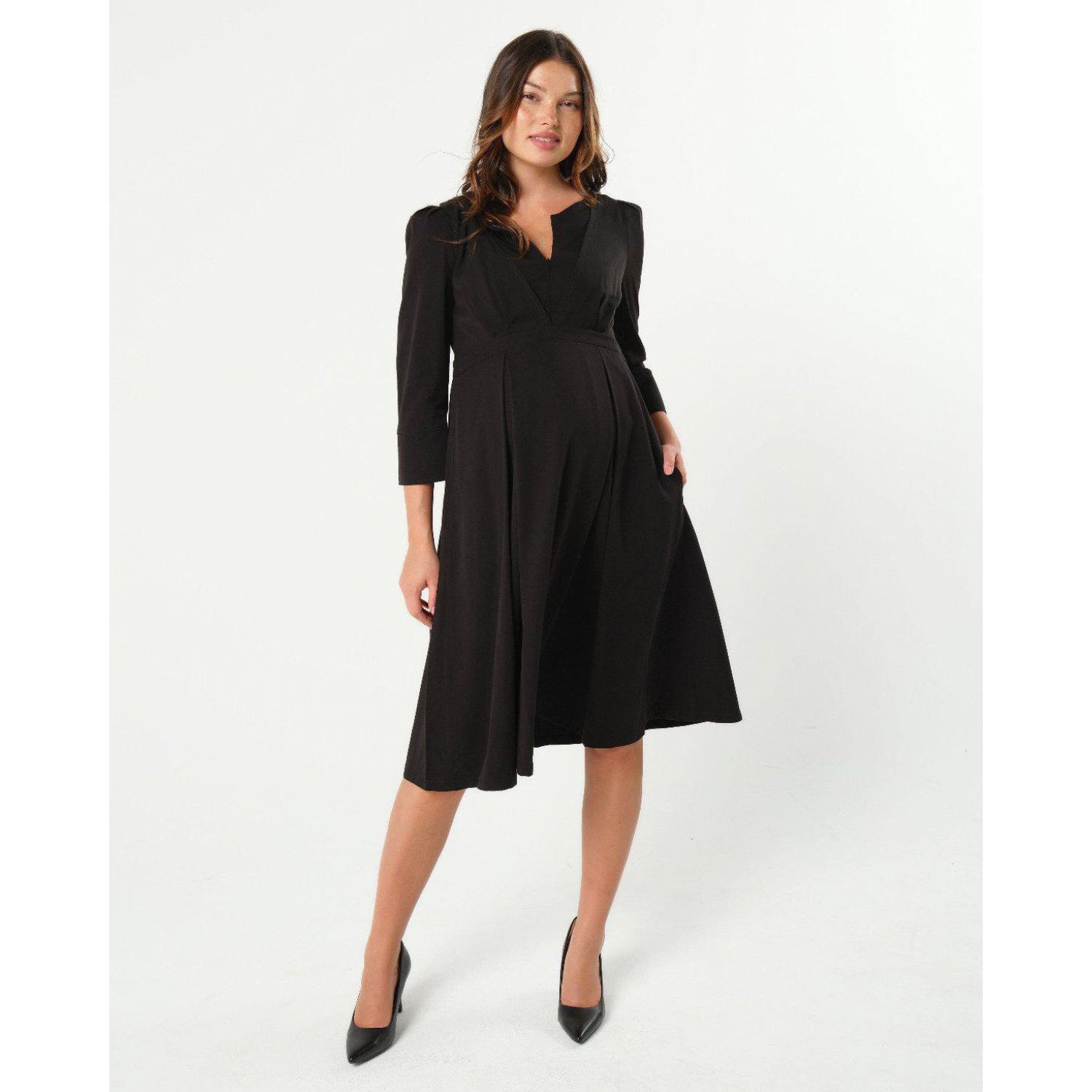 Maternity Empire Waist Nursing Midi Tea Dress in TENCEL