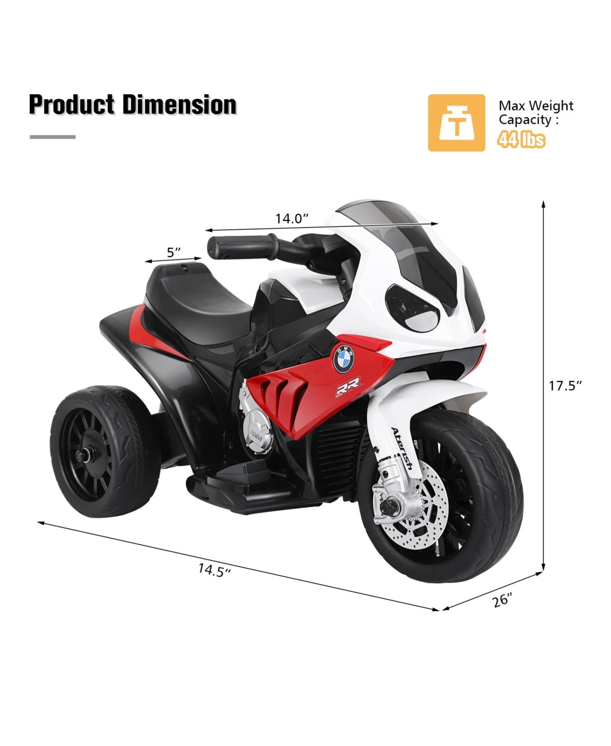 Sugift 6V Kids 3 Wheels Riding Bmw Licensed Electric Motorcycle- Red