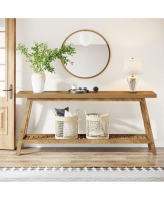 Farmhouse Console Entryway Table: 70.9 Inches All Wood Console Table for Entrance, 2 Tiers Narrow Long Behind Couch Sofa Table, Foyer Entry Table for Hallway, Living Room, Light Brown