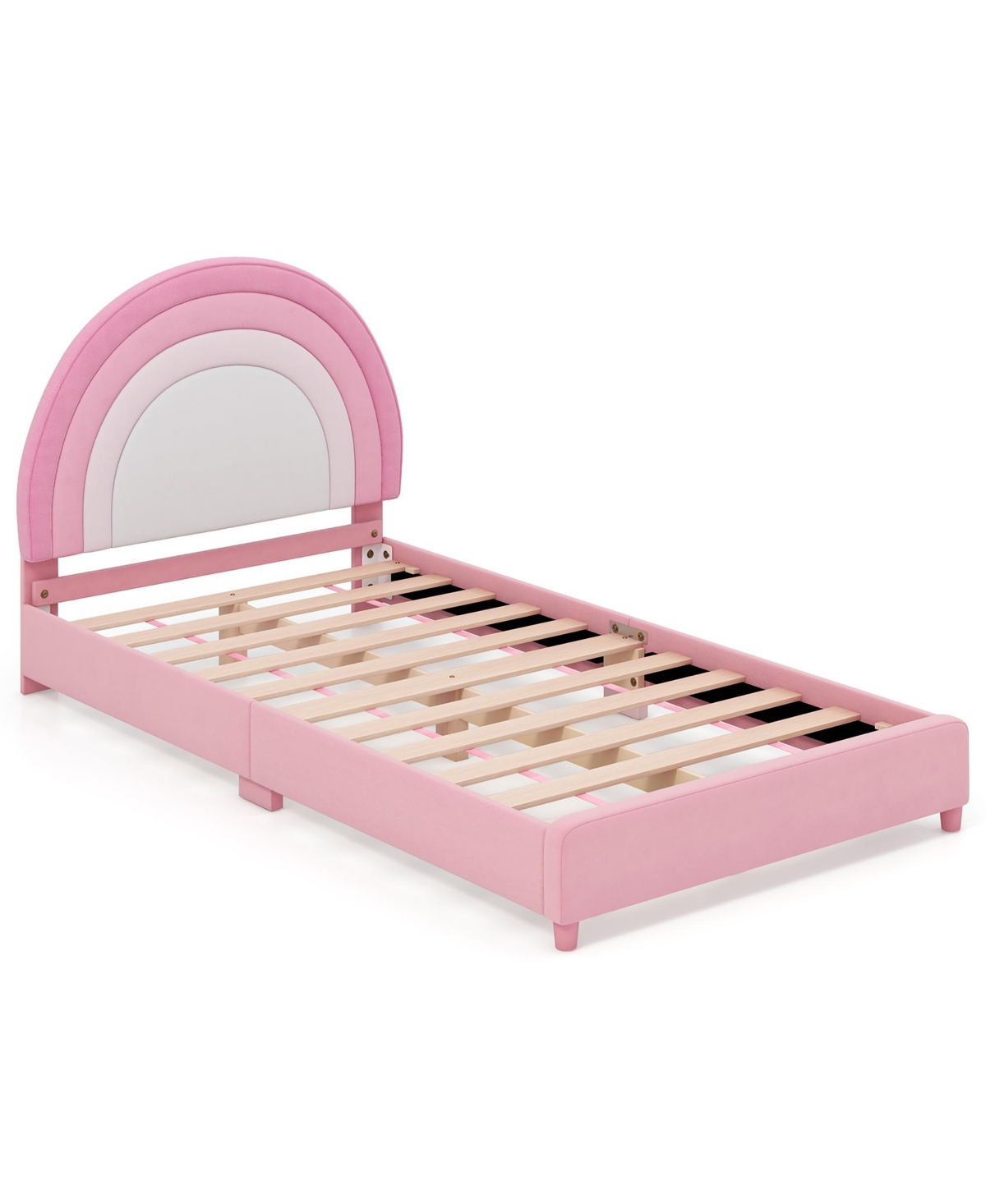 Gymax Kids Twin Platform Frame Upholstered Twin w/ Wooden Slats Support Blue - Pink+natural