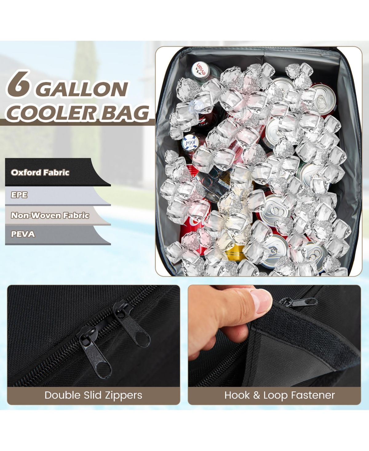 Costway 2-Person Canopy Porch Swing Padded Chair Cooler Bag Rotatable Tray- Beige