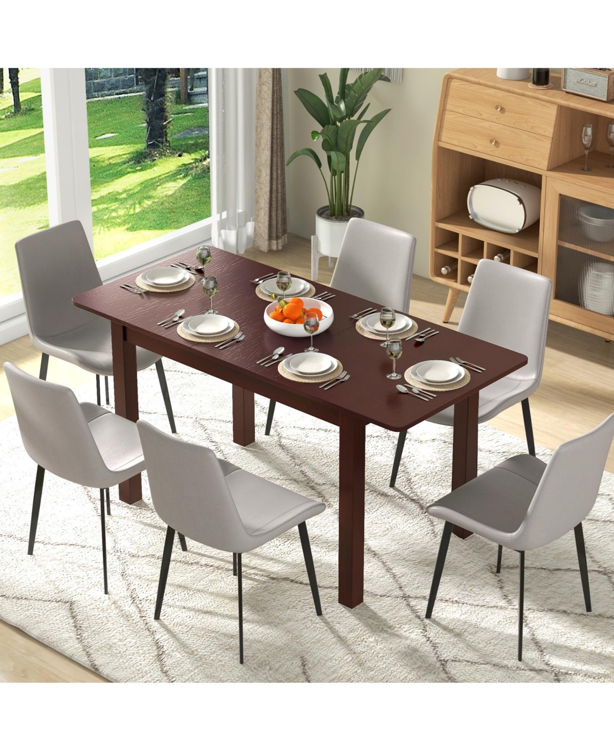Sugift Extendable Folding Dining Table with Rubber Wood Frame and Safety Locks
