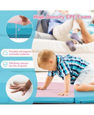 Folding Gymnastics Mat with Carry Handles and Sweatproof Detachable PU Leather Cover-Blue